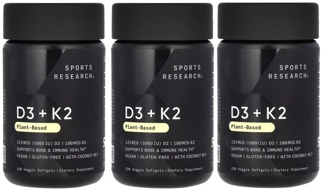 Sports Research 스포츠리서치 D3 K2 120ct 미국 효능, 3개, 120정 - 쿠팡