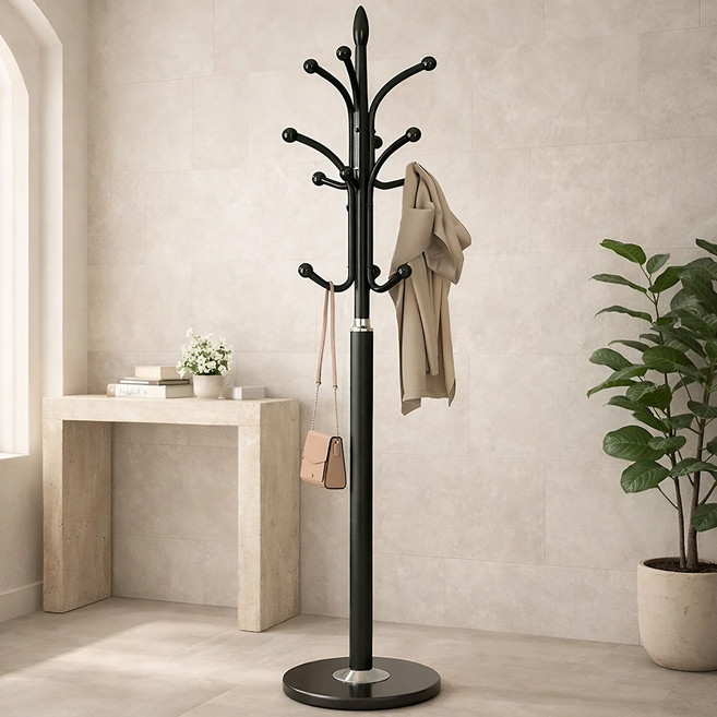 소프트엣지 튼튼한 철제 스탠드 옷걸이 행거, 블랙