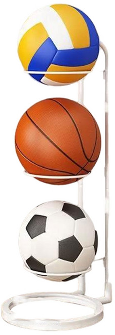 금속 농구 공 보관 랙 다층 스포츠 장비 스탠드 주최자, 흰색 3 층, 1개