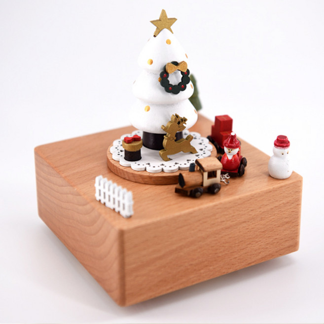 아트타임 크리스마스 원목 오르골 (6종) 대만 우드 오르골 움직이는 회전 오르골 인테리어소품 집들이선물, 04.화이트 트리 기차 오르골