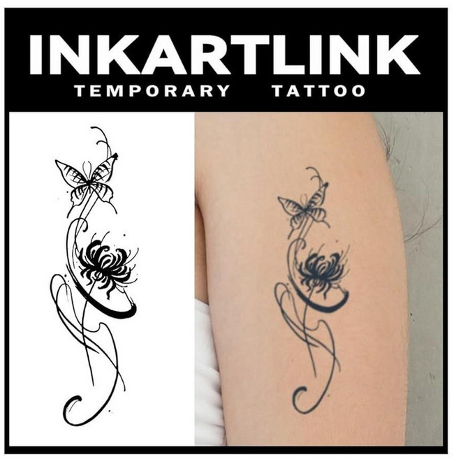 INKARTLINK Tattoo Tech 2장 미디엄 반영구 타투 성인 아트 디자인 임시 1-2주 지속 방수 사실적인 외관 반사 없음 (나비 연꽃), 소형 나비 2