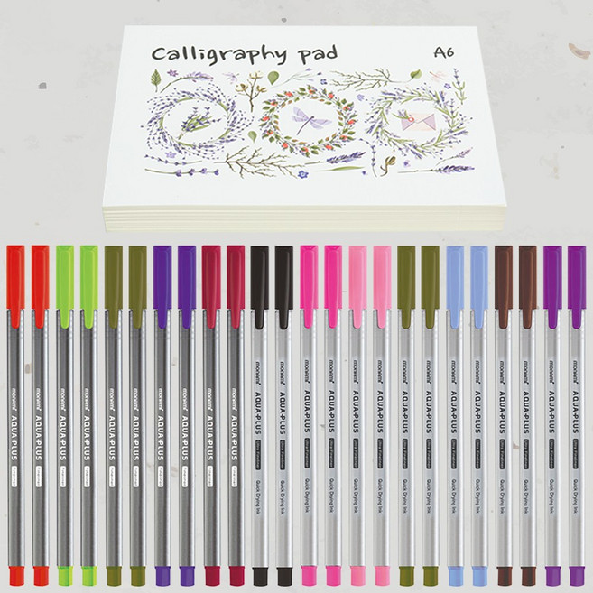 뮤즈 캘리그라피패드 A6 50매 1권 + 아쿠아플러스 수성펜 12색 2타, 1팩, 전체 시트