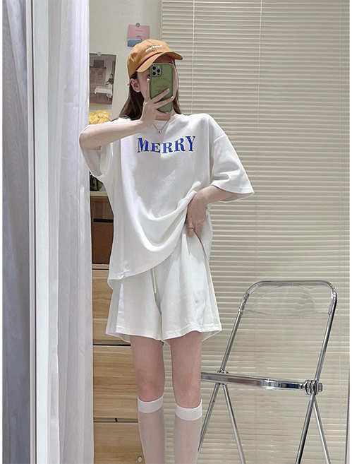 스타일닥터 여름 여성트레이닝복 세트 레터링 반팔 티셔츠 반바지 운동복 루즈핏 캐주얼 투피스