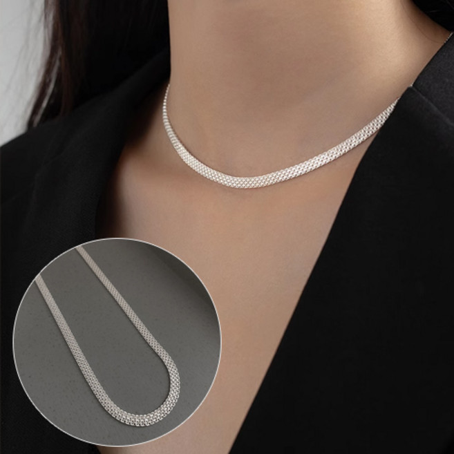 여성 유니크 실버 925 메쉬 체인 초커 목걸이 A1406