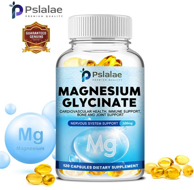 마그네슘 글리시네이트 - 스트레스 및 불안 완화 - 마그네슘 시트레이트 말레이트 비타민 D3, 2개, 60정