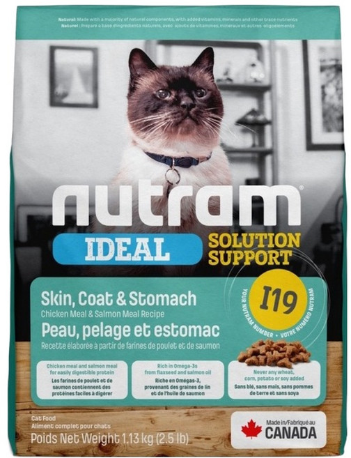 nutram 成貓用 I19 專業理想系列 三效強化貓糧, 1袋, 1.13kg, 雞肉 + 鮭魚