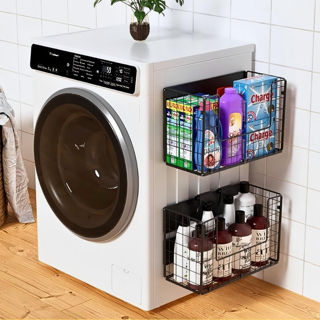 Shipshape 접이식 대용량 세탁기 냉장고 자석 선반 무타공 수납 선반 사이드랙, 1개, 블랙