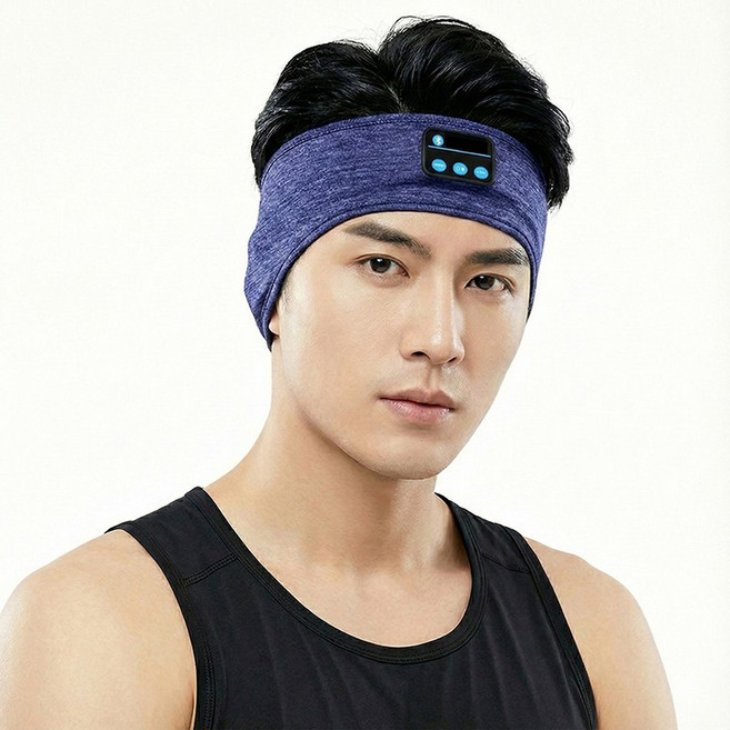 Oyoson 무선 블루투스 헤드폰 수면 안대 스포츠 헤어 밴드 이어폰, 블루, 이어폰이 내장된 헤어밴드