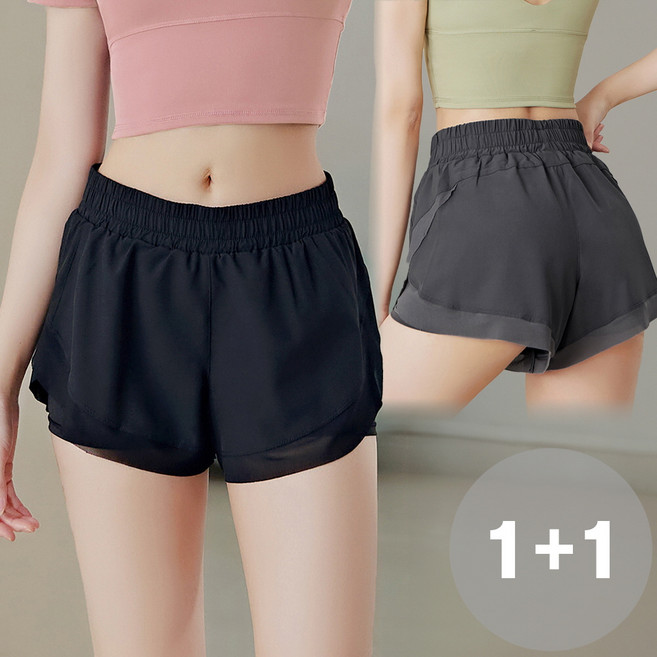 지디오 여성 헬스 요가 반바지 2개 세트 밴딩 3부 쇼츠 팬츠 내장 속바지 메쉬 짧은 여름 운동복 숏팬츠 피트니스