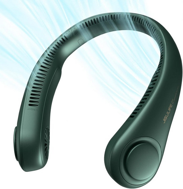 JISULIFE 휴대용 목 선풍기 핸즈프리 블레이드리스 4000mAh 배터리 작동 웨어러블 개인 리프리스 충전식 헤드폰 디자인 3단 여성용 선물 남성용-다크 그린, Dark Blue, 2) 다크 그린.