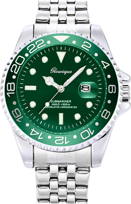 글로윅 야광 방수 메탈 남성 손목시계 럭셔리 캘린더 쿼츠 시계 포세이돈