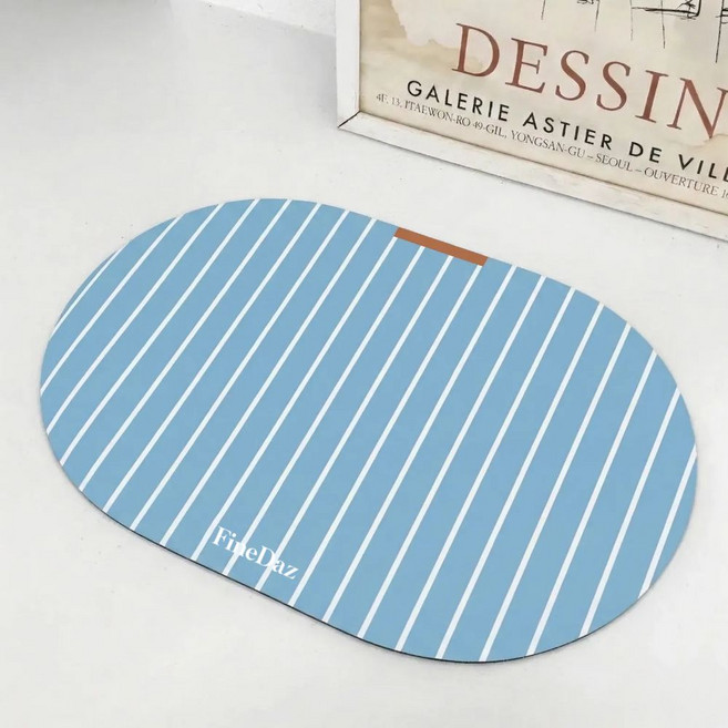 파인다즈 모던 스트라이프 빨아쓰는 규조토 발매트, 스카이블루