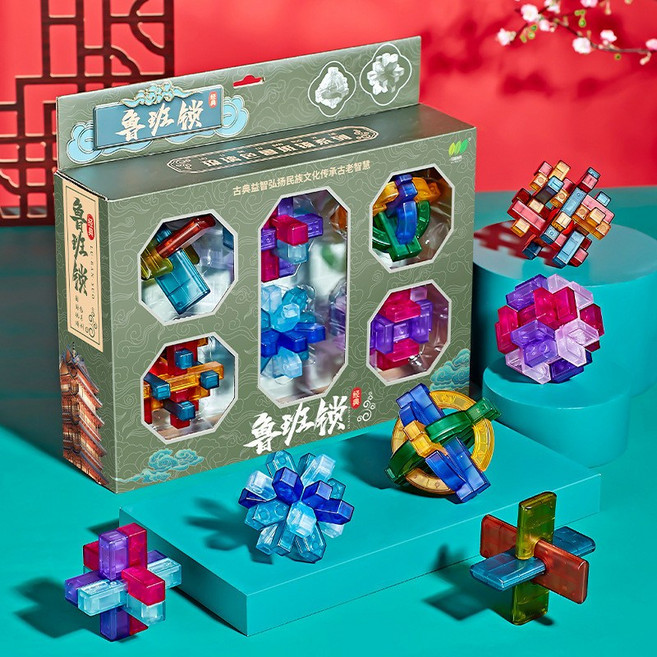 兒童益智解鎖玩具 魯班鎖 孔明鎖 36件全套 益智環 玩具 禮物, 1個, 6B 禮品盒6件套, N/A