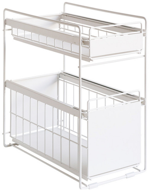 로얄스타 무타공 철제 슬라이딩 주방 정리 선반 2단 041, 화이트, 1개