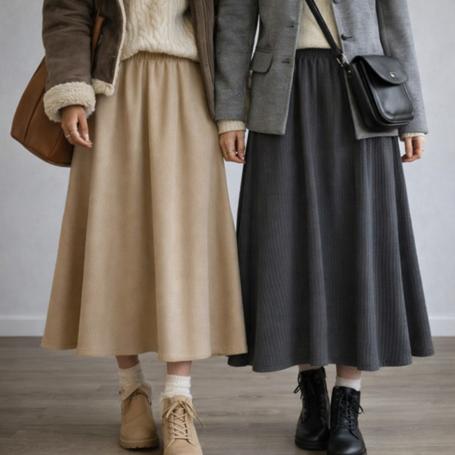 코듀로이 기모 롱스커트 플레어 겨울 골덴치마 6color 스판 골지 밴딩 A라인 데일리 롱치마