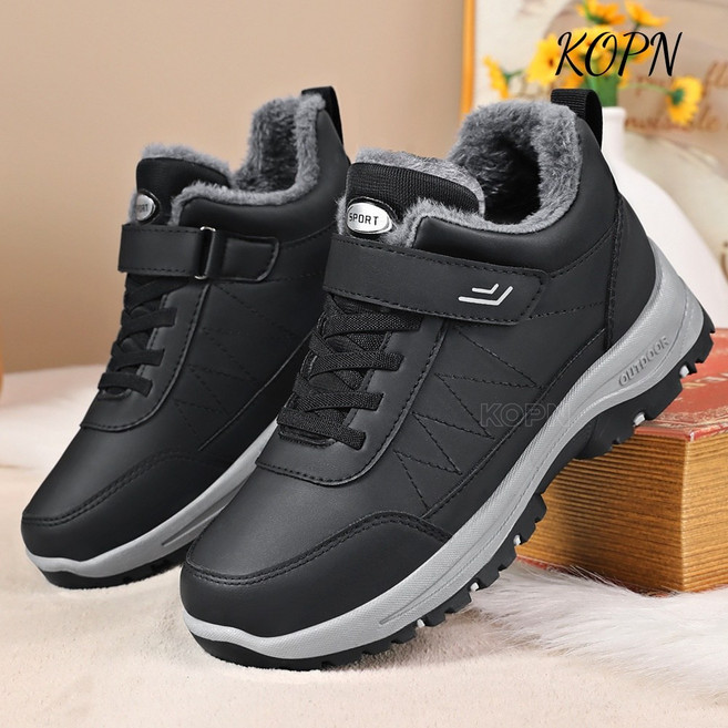KOPN면화 남자 가을 겨울 기모 보온 야외 큰 사이즈 캐주얼 마술 스티커 건보화 중장년 남녀 스노우부츠 면화 기모 가후 야외 방한 단화