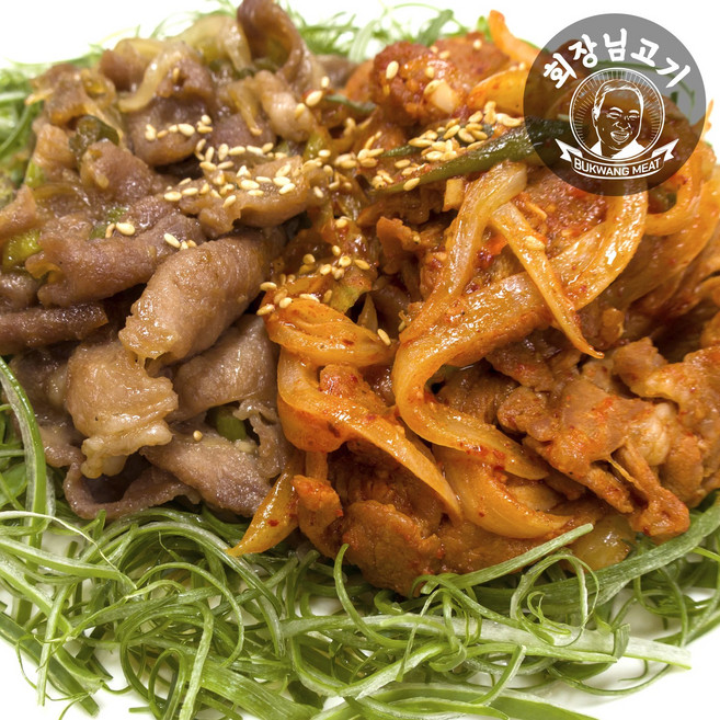 [부광미트] 회장님고기 양념 불고기 1팩 양념 (간장 / 고추장) 돼지 불고기, 불닭맛 고추장 불고기, 1개, 500g