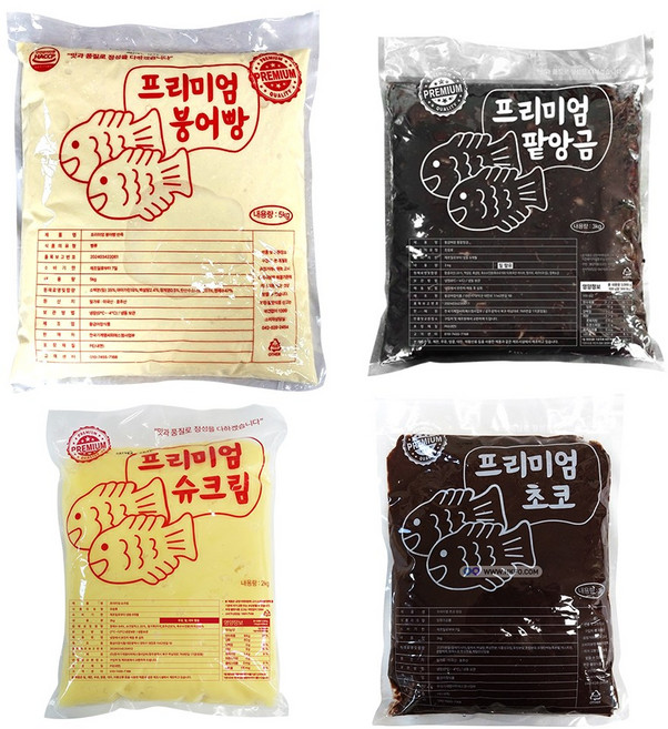 프리미엄 잉어빵 붕어빵 재료 풀 세트 반죽 5kg + 팥앙금 3kg + 슈크림 2kg + 초코앙금 2kg, 1개, 12kg