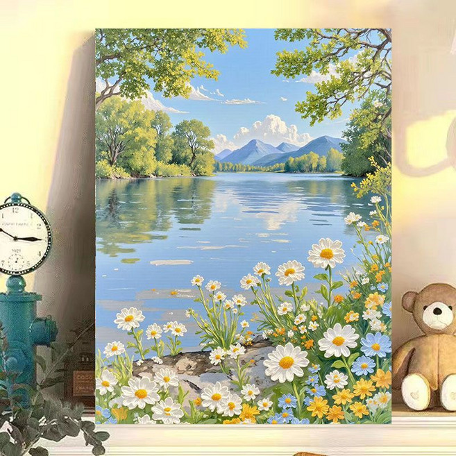 풍경 산수화 그림그리기 유화 세트 DIY캔버스페인팅 40x50cm 인테리어그림 집들이 선물용 장식 다용도 DIY취미생활추천, 데이지, 1개