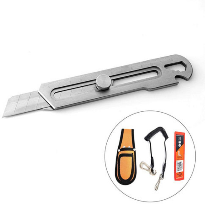올인원 8기능 스텐 커터칼 다용도 캠핑 작업 공구 공사 공업용 택배 칼 작업 도구, 추가상품-칼날 50개(칼미포함)