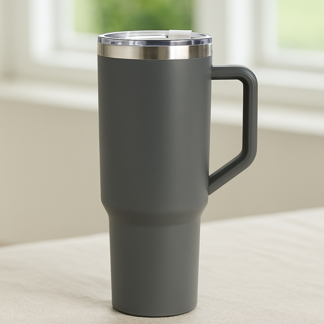 하우온 빨대포함 1리터 대용량 텀블러, 그레이, 1개, 1200ml