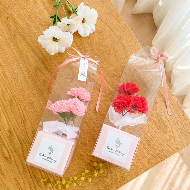 어버이날 비누꽃 캐리어 카네이션 3송이, 1개, 레드