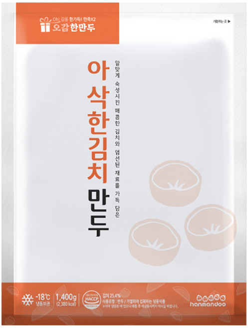 한만두 아삭한 김치만두, 1개, 1.4kg