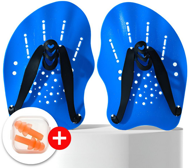 라운듀 수영 손패들 물갈퀴 + 귀마개 세트, 마린 블루