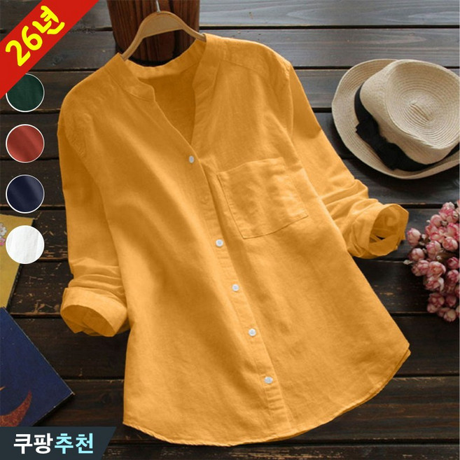 (완전 편한) 3XL까지 여성 린넨 브이넥 솔리드 남방 블라우스 빅사이즈 추천 루즈핏 통기성 면 마 오버핏 긴소매 부드러운 사계절 캐주얼 모던 단색 옐로 흰색 오픈카라 여성용 셔츠