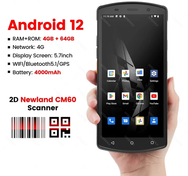 휴대용 터미널 장치 안드로이드 12 PDA 4G 1D 2D 바코드 스캐너 데이터 수집기 스트랩 창고 스캔용 보호, 01 EU, 01 EU