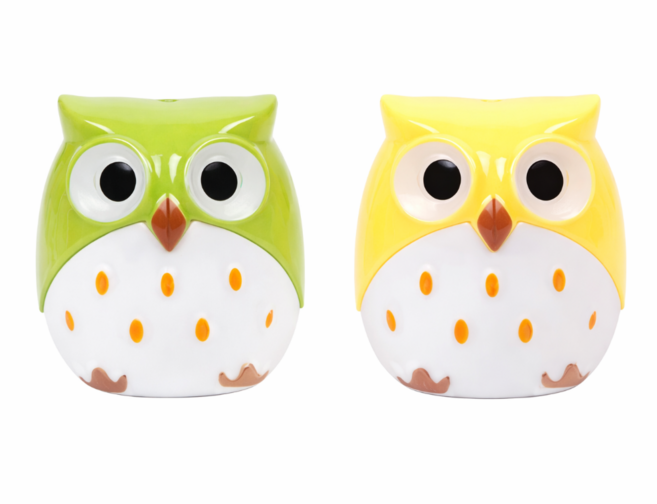 베리홈 차밍 부엉이 휴대용 미니 연필깎이 포켓 샤프너 학생 학용품, 2개, 그린 옐로우