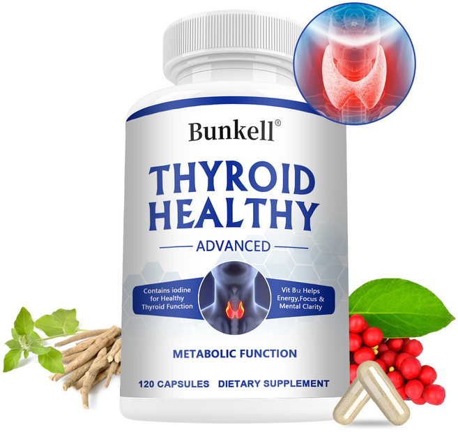 갑상선 영양 지원 캡슐 - 요오드 및 비타민 B12 함유 - 에너지 및 집중 지원 데일리 보충제, 1개, 60회분