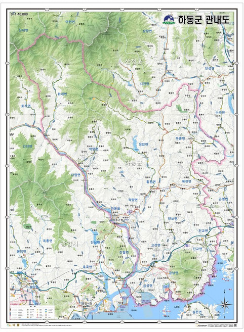 [행정]경상남도 하동군 지형 관내도 210cm X 150cm GN, 4.고급텐트천.롤스크린