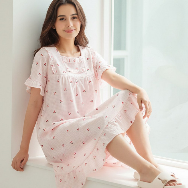 캐리루시 여성 시원한 요루 스퀘어넥 프릴 반팔원피스