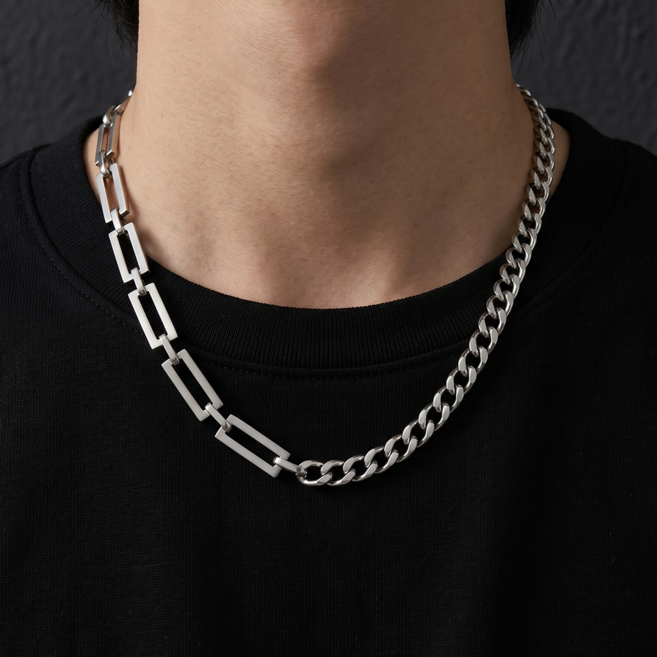 남녀공용 스퀘어 스트릿체인 레이어드 목걸이