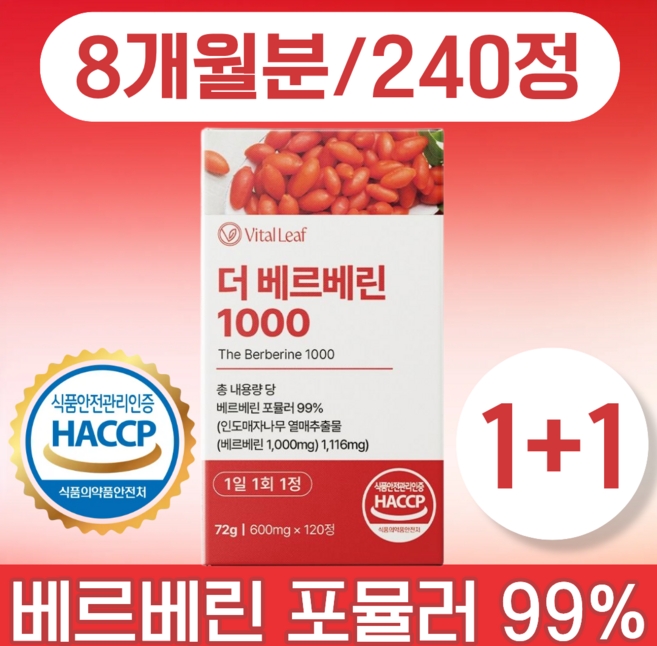 VitalLeaf 베르베린 1000 식약청인증 제조시설 HACCP, 2박스, 120정
