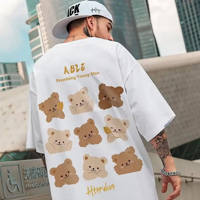 Oversize 短袖T恤 潮流印花設計, T220白色【五分袖】,6XL【建議110-120公斤】