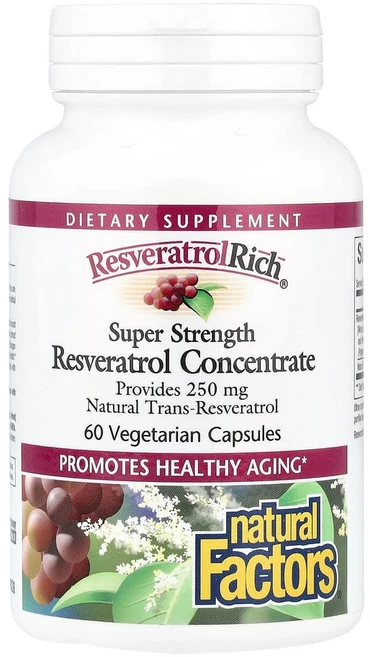 [60정] 네추럴팩터스 ResveratrolRich 슈퍼스트렝스 레스베라트롤 농축물 베지캡슐 60정, 60정, 1개 - 쿠팡