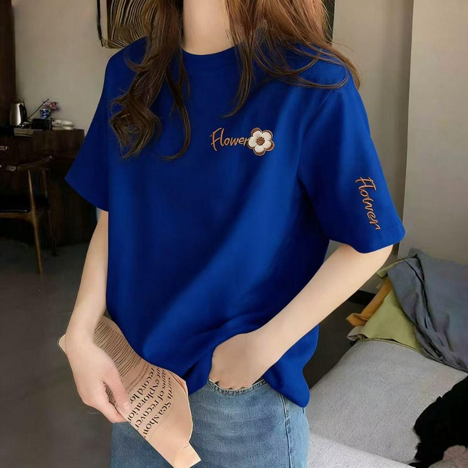 圓領短袖印花T恤女 休閒百搭