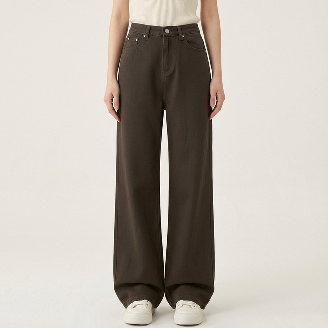 쏘옷 여성용 백라인 비조버튼 하이웨이스트 세미 와이드 면 팬츠