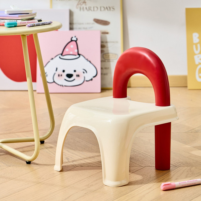 AOURK 배색 PP의자 등받이 스툴 현관의자, 1개, 핑크그린