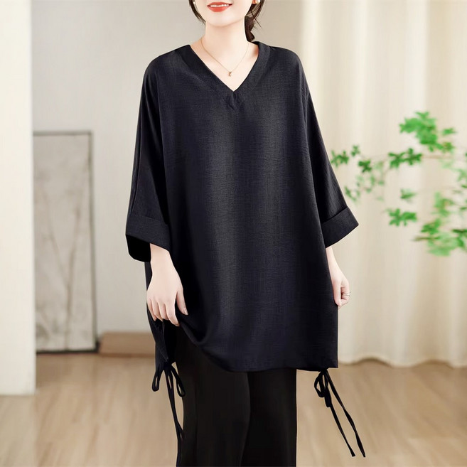 지홍 스트링 블라우스 와이드핏 오버핏 루즈핏 편안한 빅사이즈