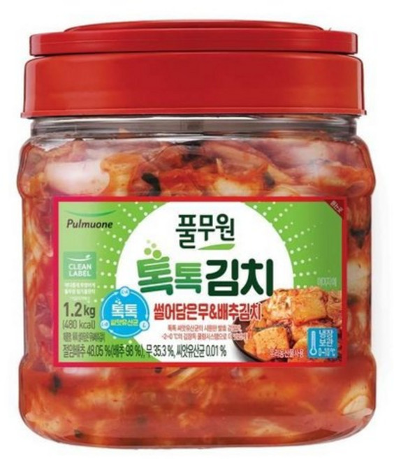 풀무원 톡톡 무&배추김치 PET, 1.2kg, 2개