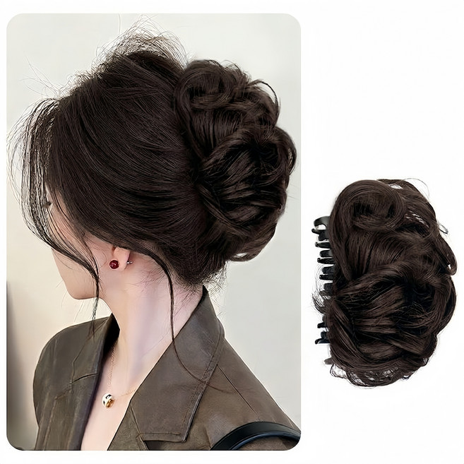 스카이미너리즈 집게핀 똥머리 여성 우아한 올림머리 가발, 1개, 딥브라운