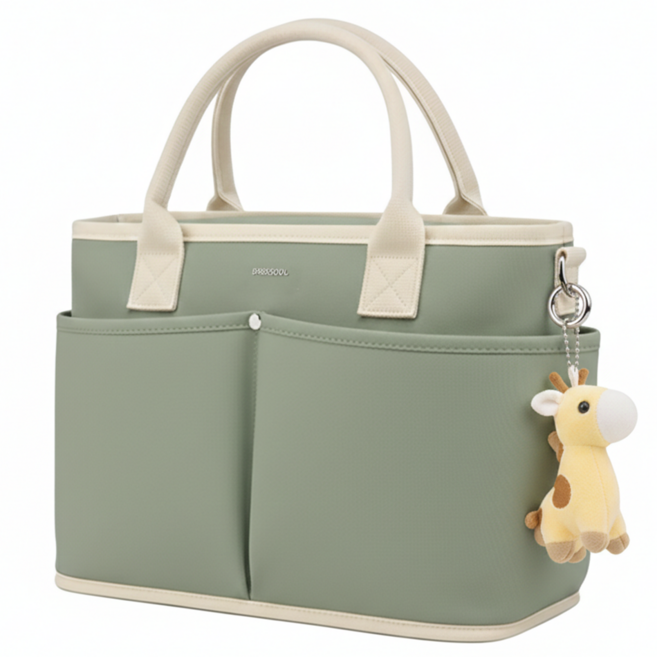 베베슬 가벼운 방수 아기 기저귀가방 멀티포켓, 그린