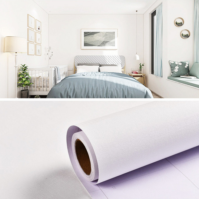 Fowod 자체 접착 벽지 단색 벽지, 흰색