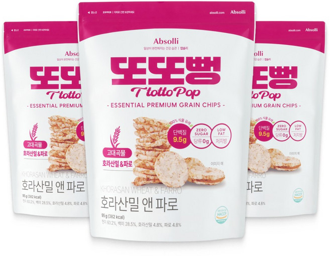 또또뻥 현미 고단백 뻥튀기 과자 아기 쌀 뻥튀기 호라산밀 앤 파로 뻥튀기, 3개, 95g