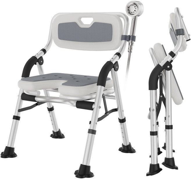 노년 임산부 환자가 간편하게 조립할 수 있는 접이식 욕실 의자 높이 조절 가능 앞뒤로 세척 용이, 1개, 회색
