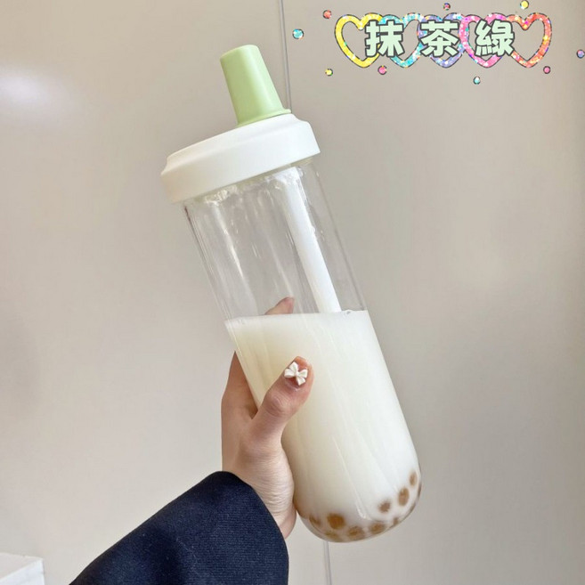珍珠奶茶吸管隨行杯 大象杯, 抹茶綠, 1個, 850ml