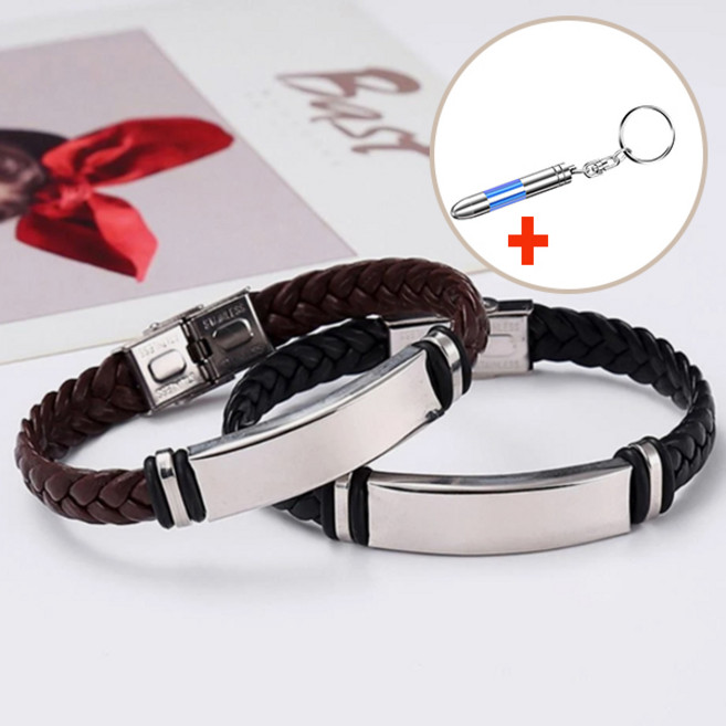 정전기방지 실버 가죽 이음새 패션팔찌와 스파크 저감 키홀더 열쇠고리 블루